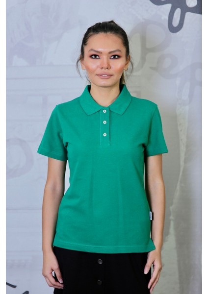Kadın %100 Pamuk Polo Yaka Büyük Beden Düz T- Shirt