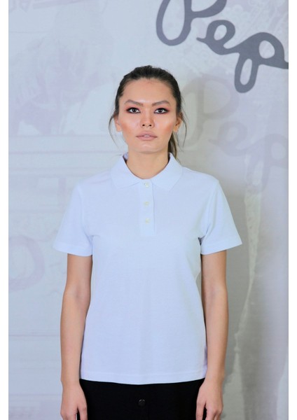 Kadın %100 Pamuk Polo Yaka Büyük Beden Düz T- Shirt