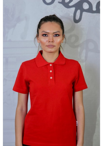 Kadın Pamuk Polo Yaka Büyük Beden Düz T- Shirt