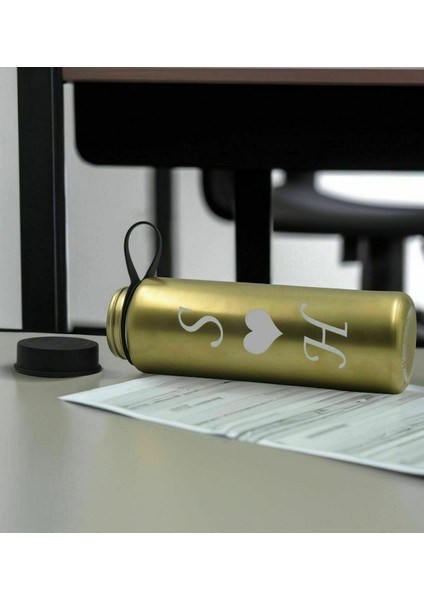 Sevgiliye Özel İsimli Siyah Defter ve Gold Cam Matara Hediye Seti