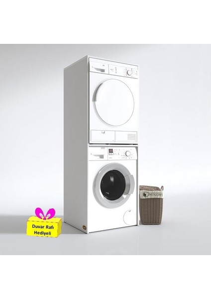 Kenzlife çamaşır-kurutma makinesi dolabı evgeniya byz 180*70*60 banyo çift katlı arkalıksız + tekli duvar rafı hediyeli