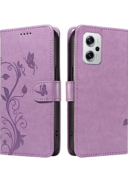 Xiaomi Poco X4 Gt Kabartmalı Kelebek Cüzdan Telefon Kılıfı ve Kart (Yurt Dışından)