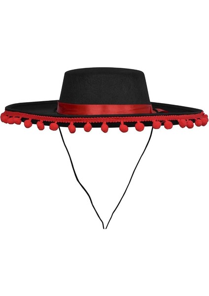 Kırmızı Ponponlu Siyah Renk Ispanyol Şapkası Yetişkin 1 Adet fiyatları