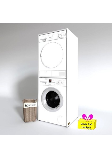 Kenzlife çamaşır-kurutma makinesi dolabı zakhar byz 180*70*60 banyo arkalıksız + tekli duvar rafı hediyeli