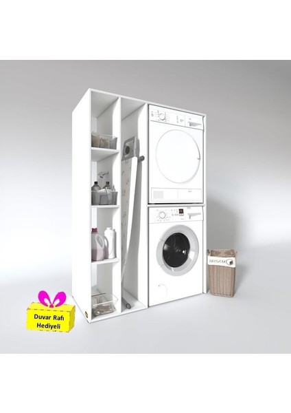 Kenzlife çamaşır-kurutma makinesi dolabı alyusha sol byz 180*120*60 banyo arkalıksız + tekli duvar rafı hediyeli