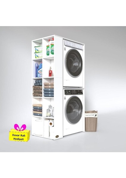 Kenzlife çamaşır-kurutma makinesi dolabı bolodenka sol byz 180*090*60 banyo arkalıksız + tekli duvar rafı hediyeli