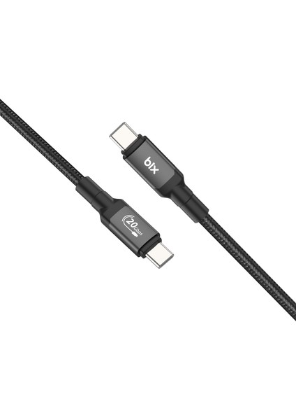 BX07CC 100W Hi-Speed 20GBPS 4K 60Hz Örgülü Metalik Başlıklı Type-C Şarj, Data ve Görüntü Kablosu Koyu Gri 1 Metre