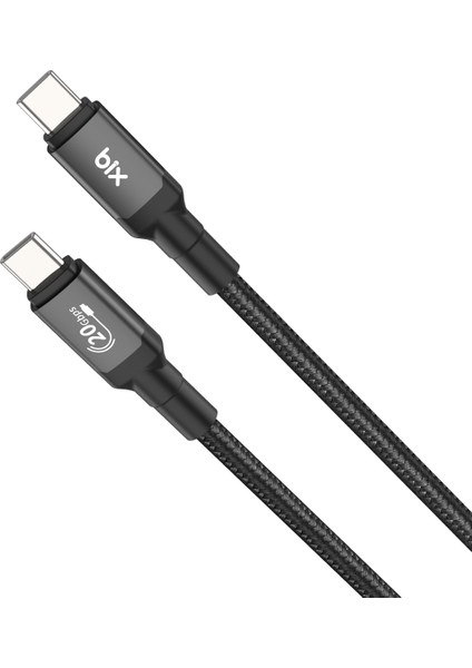 BX07CC 100W Hi-Speed 20GBPS 4K 60Hz Örgülü Metalik Başlıklı Type-C Şarj, Data ve Görüntü Kablosu Koyu Gri 1 Metre
