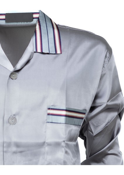 Erkek Klasik Model Saten Gecelik Gömlek Premium Ipeksi Saten Kumaş Desenli Cepli Tam Kalıp modelleri