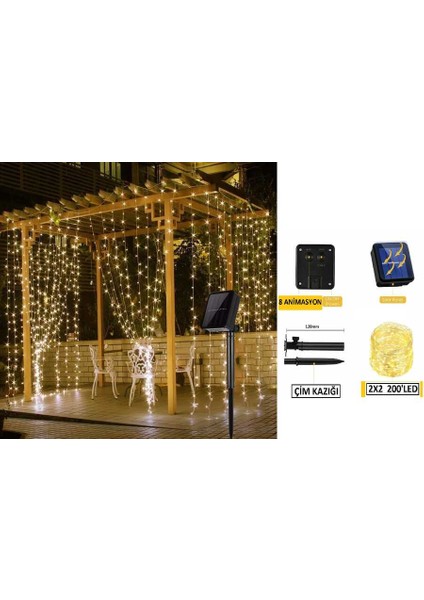 Güneş Enerjili 2x2 mt Perde LED Solarlı Peri Tel LED