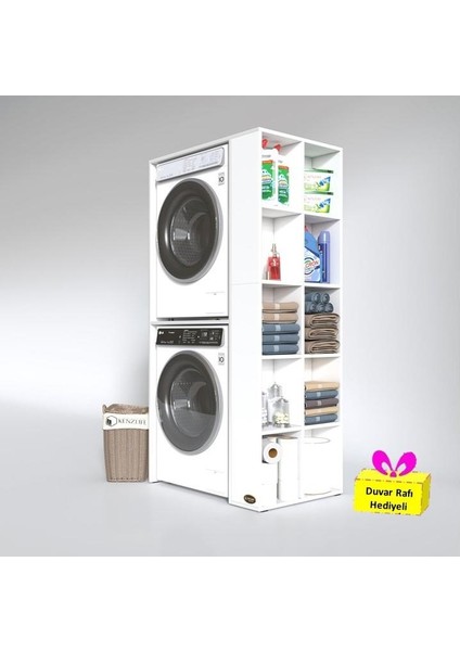 Kenzlife çamaşır-kurutma makinesi dolabı bolodenka byz 180*090*60 banyo arkalıksız + tekli duvar rafı hediyeli