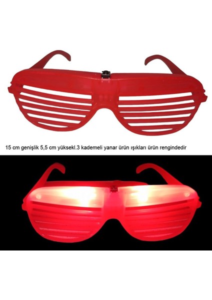 LED Işıklı Panjur Gözlük Makaron Kırmızı Renk 1 Adet Hawai Retro Hallow