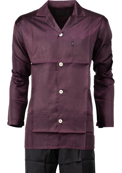 Erkek Klasik Model Saten Gecelik Gömlek Premium Ipeksi Saten Kumaş Cepli Tam Kalıp