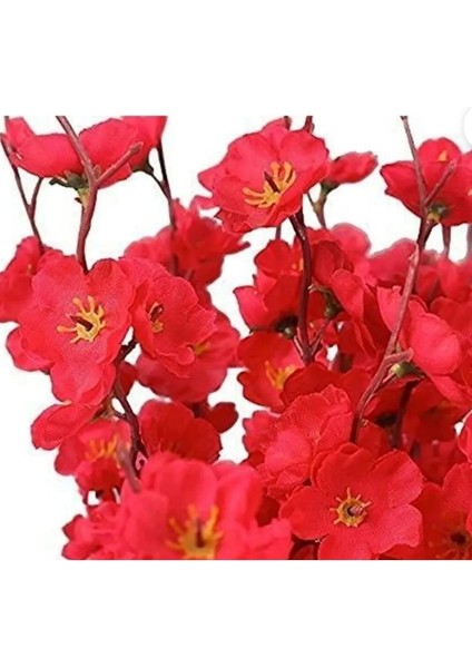 Yasima3 Adet Kırmızı 9 Dallı Bahar Dalı Saksı Vazo Çiçeği Dekor Ürünü