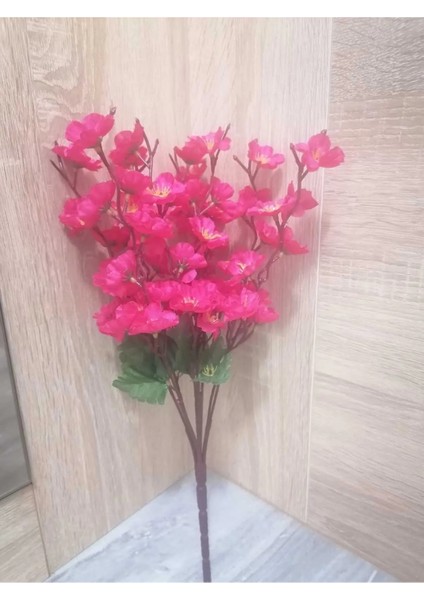3 Adet Koyu Pembe 9 Dallı Bahar Dalı Saksı Vazo Dekor Nişan Düğün Cam Süsü
