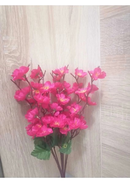 3 Adet Koyu Pembe 9 Dallı Bahar Dalı Saksı Vazo Dekor Nişan Düğün Cam Süsü
