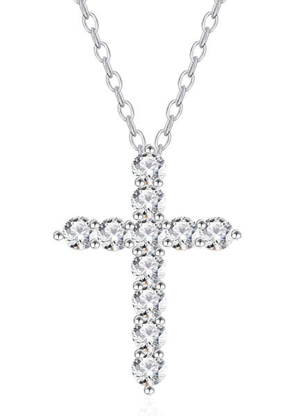 925 Gümüş Haç Kolye Tamamı Pırlantalı Zincir (Yurt Dışından)