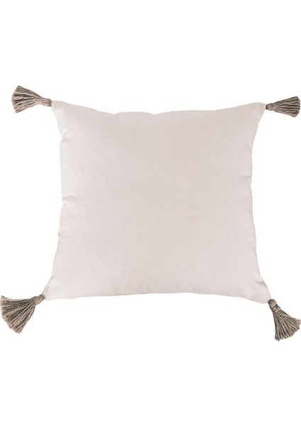 3'lü Hasır Püsküllü Naturel Keten Karışımlı Kırlent Kılıfı Krem