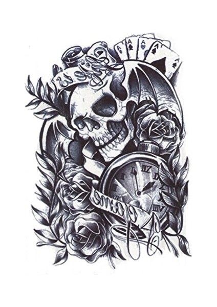 Gerçekci Geçici Kurukafa Saat Gül Desenli Dövme Sahte Etiket Kadın Erkek Kol Bacak fiyatları