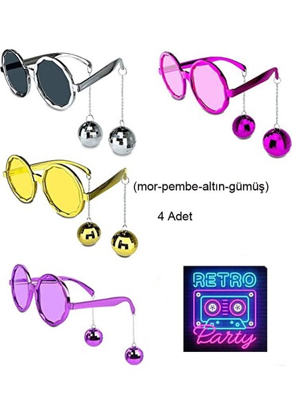 Retro Partisi Sallanan Disko Topları Gözlük Karışık Renk 4 Adet Hallow Bride Hawaian