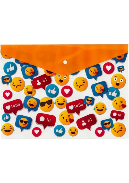 Çıtçıtlı Dosya A4 Emoji Desenli 12'li Poşet