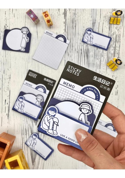 3 Parça Farklı Boyutlarda Mavi Sticky Note Set / Post-it / Bloknot / Not Kağıdı