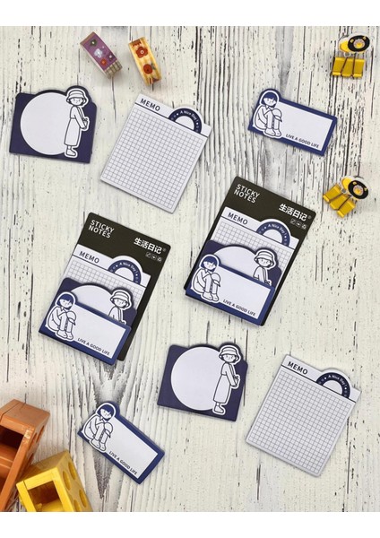 3 Parça Farklı Boyutlarda Mavi Sticky Note Set / Post-it / Bloknot / Not Kağıdı