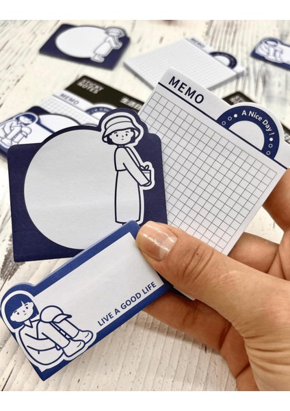 3 Parça Farklı Boyutlarda Mavi Sticky Note Set / Post-it / Bloknot / Not Kağıdı
