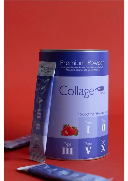 Collagen Forte Platinum Premium Powder (Toz) 5 Tip Kolajen 10.000 mg x 30 Şase, Orman Meyveli Aroma