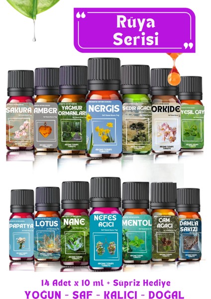 Rüya Serisi 14 Adet - Saf Esansiyel Uçucu Yağ - Aromatik Buhurdanlık ve Difüzör Kokusu 14x10ml