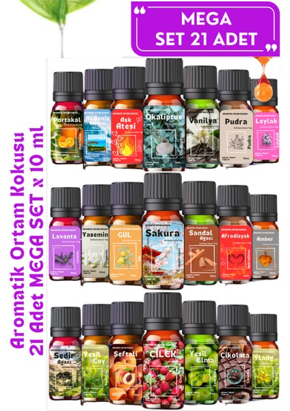 Mega Set 21 Adet x 10 ML - Esansiyel Yağ & Aromatik Oda ve Ortam Koku Seti
