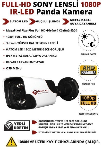 5 Kameralı Metal Panda Kasa Sony Lensli 1080P Full Hd Gece Görüşlü Kamera Seti 1tb Hard Disk -5p