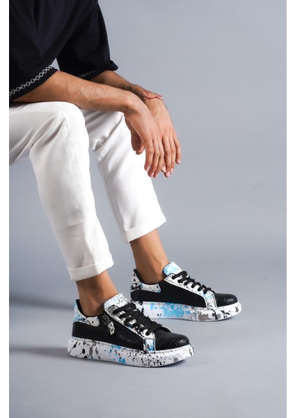 Siyah-Mavi Crocodile, %100 Vegan & Pamuk Iç Astar, Topuk Boyu 4 Cm, Günlük Şık Tasarım Erkek Sneaker