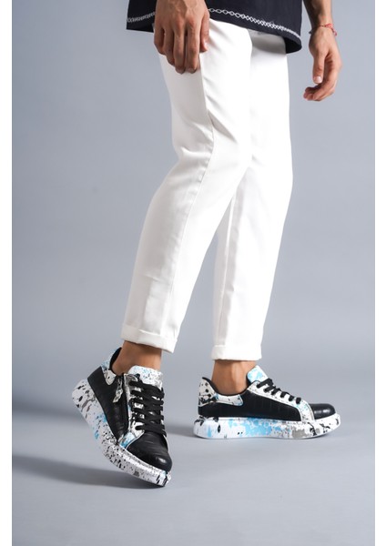 Siyah-Mavi Crocodile, %100 Vegan & Pamuk Iç Astar, Topuk Boyu 4 Cm, Günlük Şık Tasarım Erkek Sneaker