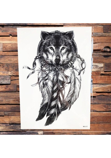 Gerçekci Geçici Kurt Desenli Dövme Sahte Etiket Kadın Erkek Kol Bacak