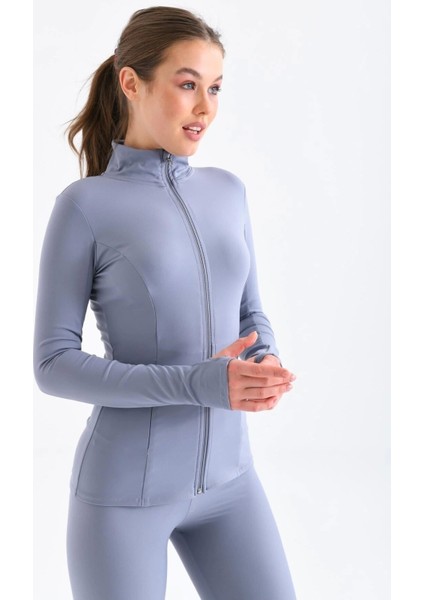 Kadın Gri Sporcu Hırkası UPF+40 Güneş Korumalı Ultra Esnek Poliamit Elastan Outdoor Ceket