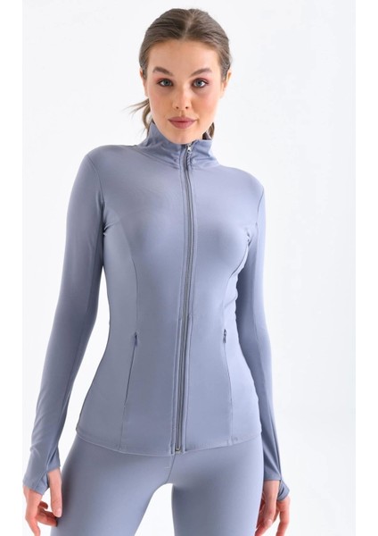 Kadın Gri Sporcu Hırkası UPF+40 Güneş Korumalı Ultra Esnek Poliamit Elastan Outdoor Ceket modelleri