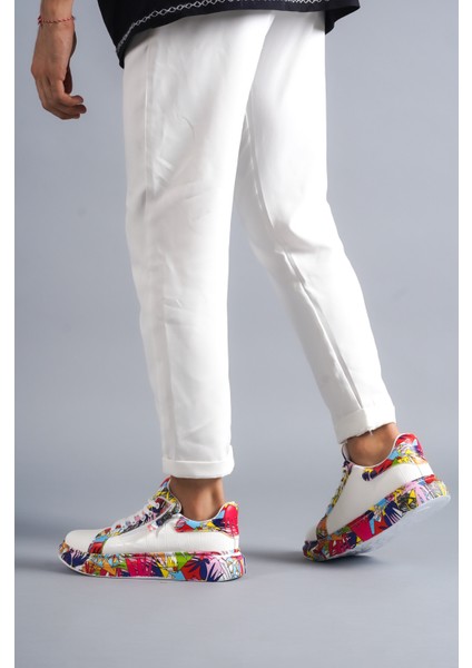 Beyaz-Kırmızı Crocodile, %100 Vegan&pamuk Iç Astar, Topuk Boyu 4 cm Günlük Şık Tasarım Erkek Sneaker