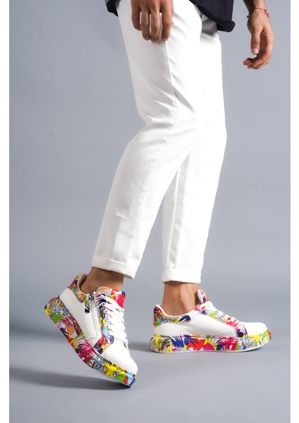 Beyaz-Kırmızı Crocodile, %100 Vegan&pamuk Iç Astar, Topuk Boyu 4 cm Günlük Şık Tasarım Erkek Sneaker modelleri