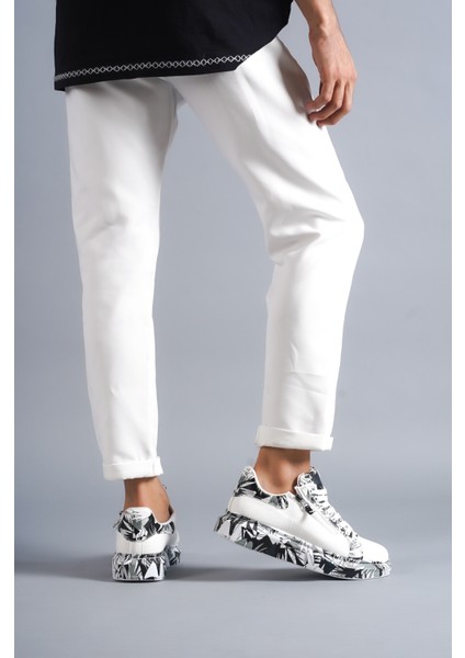 Beyaz-Siyah Crocodile, %100 Vegan&pamuk Iç Astar, Topuk Boyu 4 Cm, Günlük Şık Tasarım Erkek Sneaker modelleri