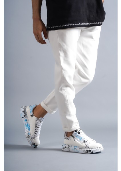 Beyaz-Mavi Crocodile, %100 Vegan & Pamuk Iç Astar, Topuk Boyu 4 Cm, Günlük Şık Tasarım Erkek Sneaker modelleri