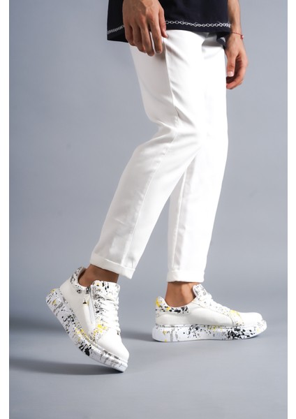 Beyaz-Sarı Crocodile, %100 Vegan & Pamuk Iç Astar, Topuk Boyu 4 Cm, Günlük Şık Tasarım Erkek Sneaker fiyatları