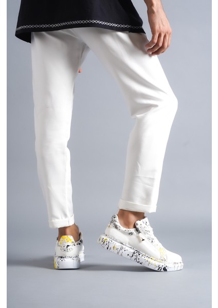 Beyaz-Sarı Crocodile, %100 Vegan & Pamuk Iç Astar, Topuk Boyu 4 Cm, Günlük Şık Tasarım Erkek Sneaker modelleri