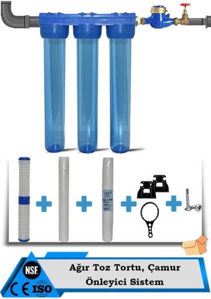 Daire Bina Sayaç Girişi 20 Inç 3 Aşama Su Arıtma (Ağır Tortu ,çamur Önleyici Yumuşatma Sistemi)