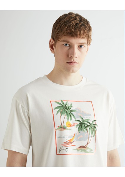 Erkek Krem Relaxed Fit Bisiklet Yaka Logolu T-Shirt 2013080.113 fırsatları