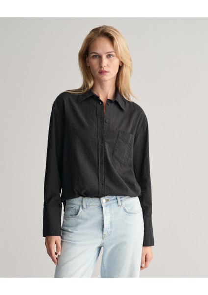 Kadın Siyah Relaxed Fit Klasik Yaka Gömlek 4300312.5