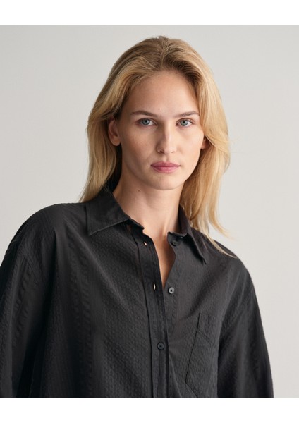 Kadın Siyah Relaxed Fit Klasik Yaka Gömlek 4300312.5