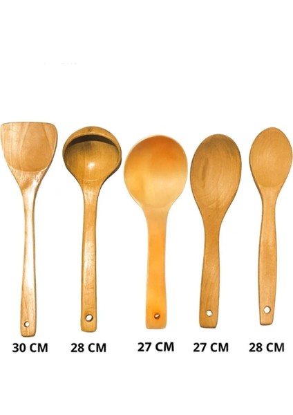 5 Parça Servis Seti Bambu Ahşap Kaşık Kepçe Tahta Spatula