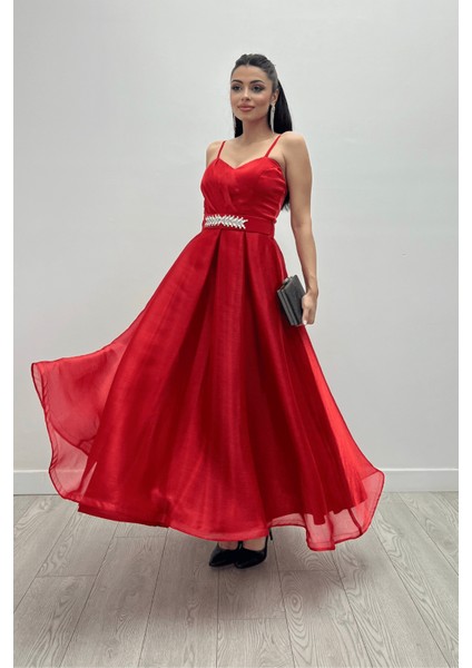 Organze Dalya Kumaş Prenses Elbise - Kırmızı modelleri