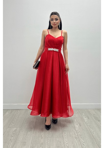 Organze Dalya Kumaş Prenses Elbise - Kırmızı fırsatları